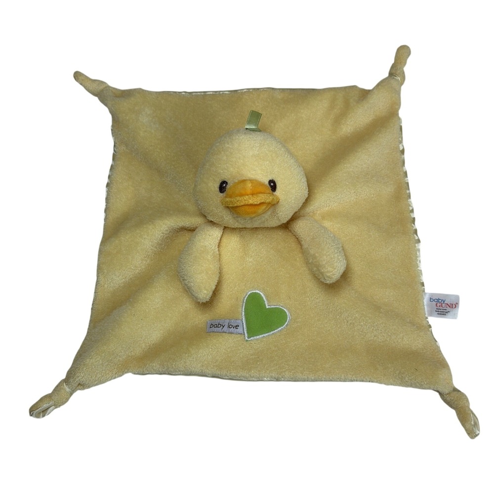 Baby Gund Satineesnug Duck Baby Love Green Heart Security Blanket